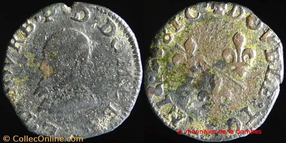 Louis II de Montpensier (1560-1582), Double tournois type 2 - 1581 C monnaies france a feodales louis ii de montpensier 1560 1582 double tournois type 2 1581 c