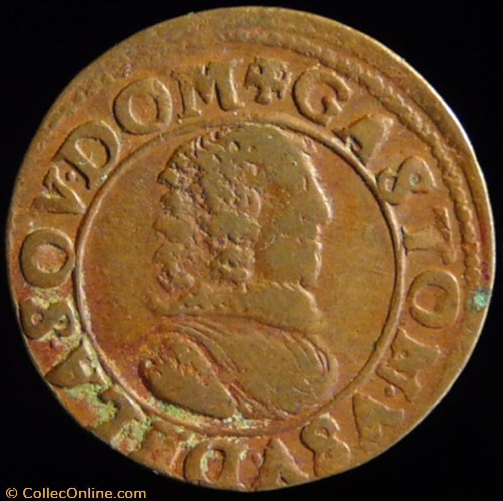 Gaston d'Orleans (1627-1650), Double Tournois type 8 - 1638 monnaies france feodales gaston orleans 1627 1650 double tournois type 8 1638