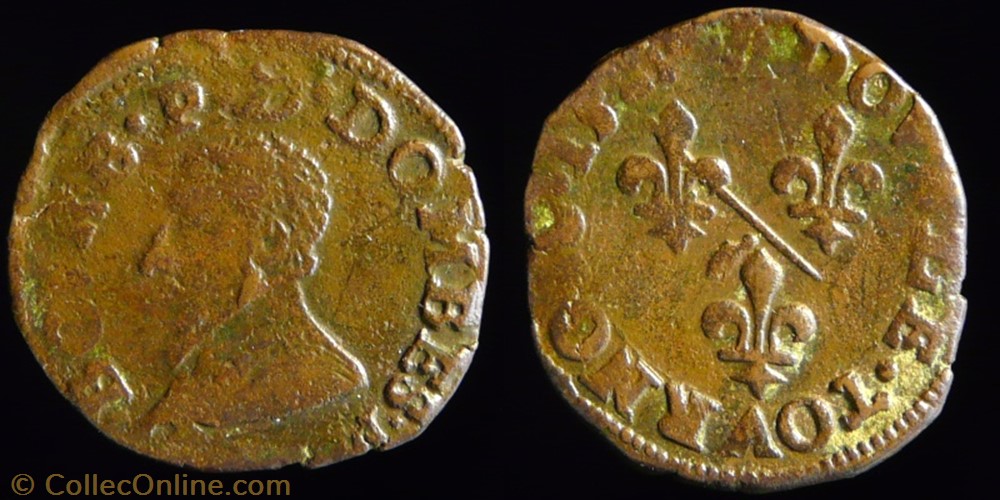 00790 - Francois II de Montpensier (1582-1592), Double tournois type 3 - 1585 monnaie france feodale 00790 francois ii de montpensier 1582 1592 double tournois type 3 1585