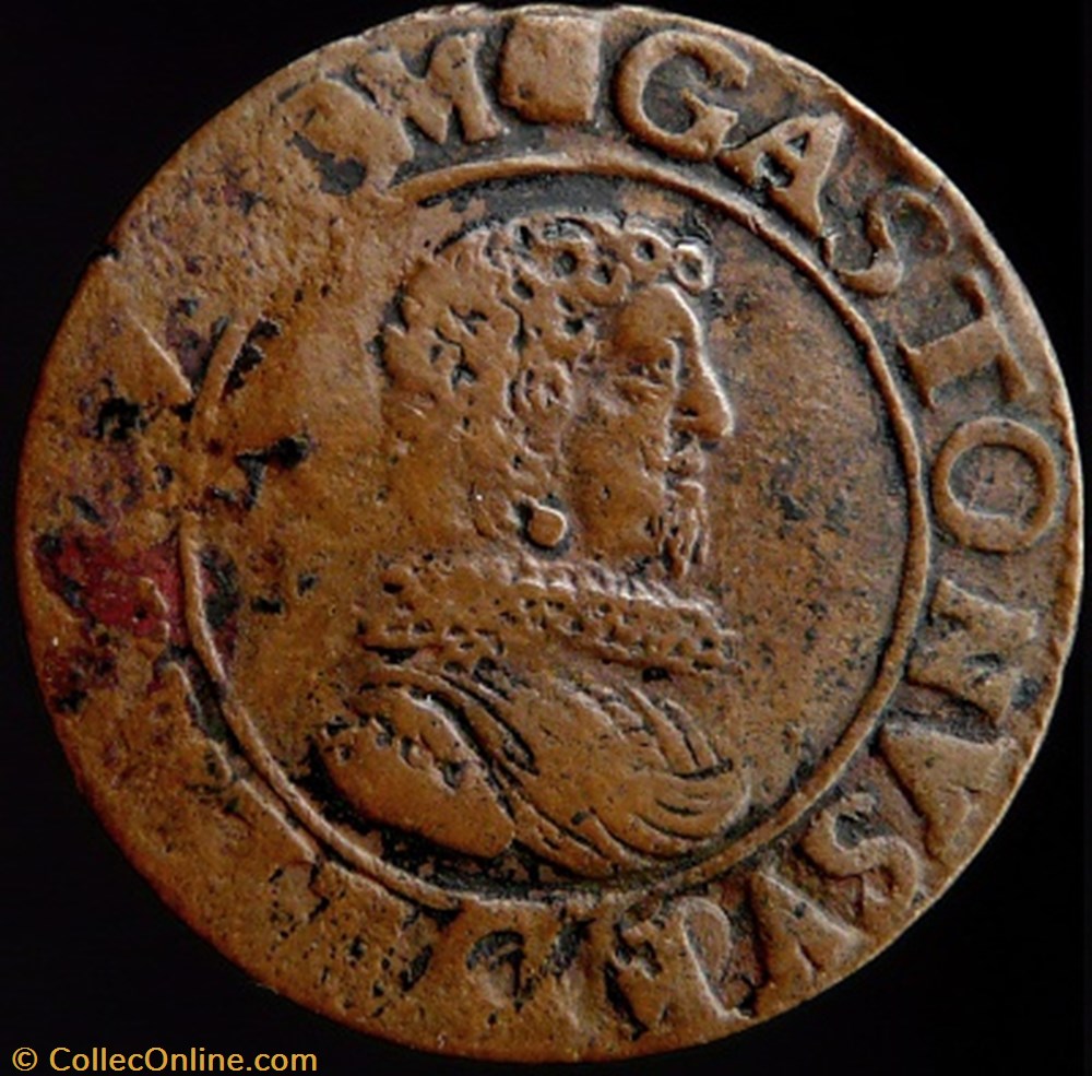 Gaston d'Orleans (1627-1650), Double Tournois type 8 - 1635 B monnaies france feodales gaston orleans 1627 1650 double tournois type 8 1635 b