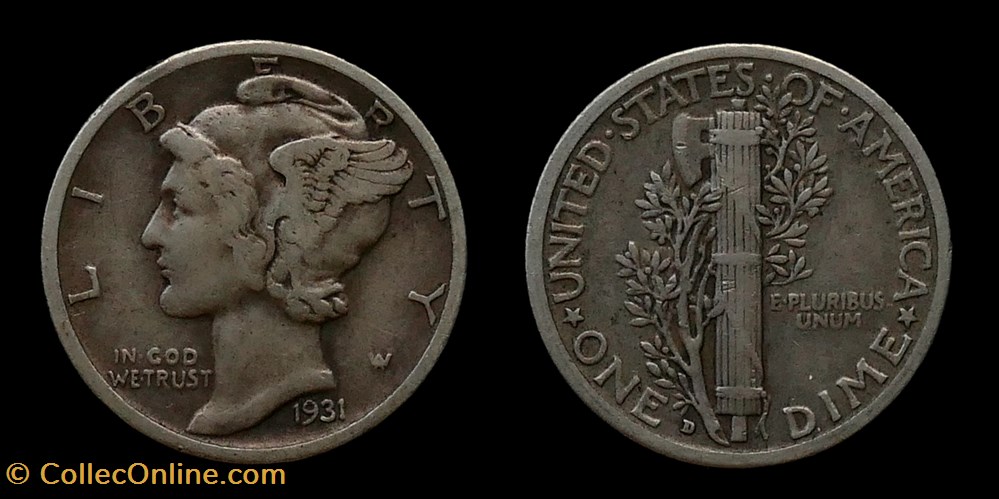 Mercury dime - 1931 D monnaies monde etats unis mercury dime 1931 d