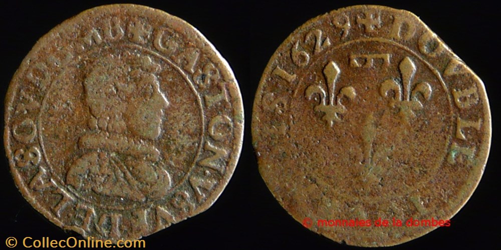 Gaston d'Orleans (1627-1650), Double Tournois type 7 - 1629 monnaies france feodales gaston orleans 1627 1650 double tournois type 7 1629