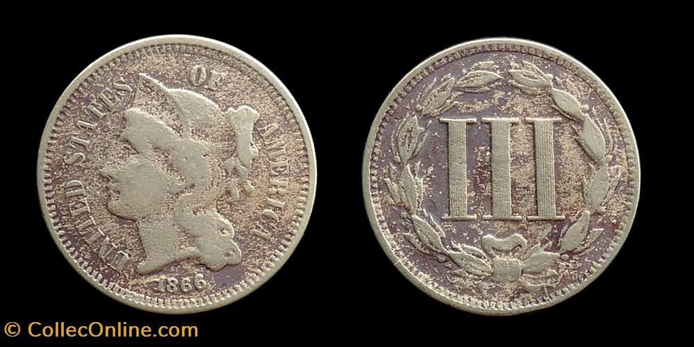 Three cents nickel - 1866 monnaies monde etats unis three cents nickel 1866