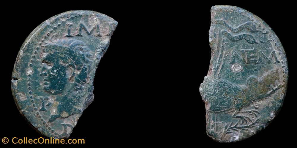 Augustus & Agrippa, Nemausus (Nîmes) halved Dupondius - type IV monnaies antiques romaines provinciales augustus agrippa nemausus nimes halved dupondius type iv