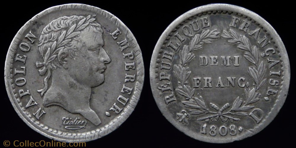 Napoleon I° Empereur - Demi Franc 1808 D monnaies monde france napoleon i empereur demi franc 1808 d