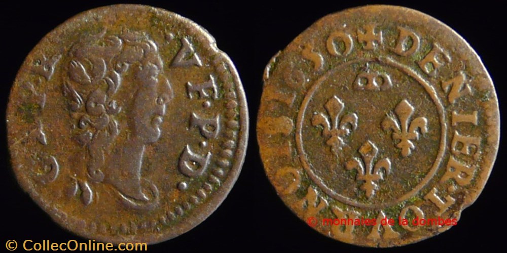 Gaston d'Orleans (1627-1650), Denier Tournois type 9 - 1650 monnaies france feodales gaston orleans 1627 1650 denier tournois type 9 1650