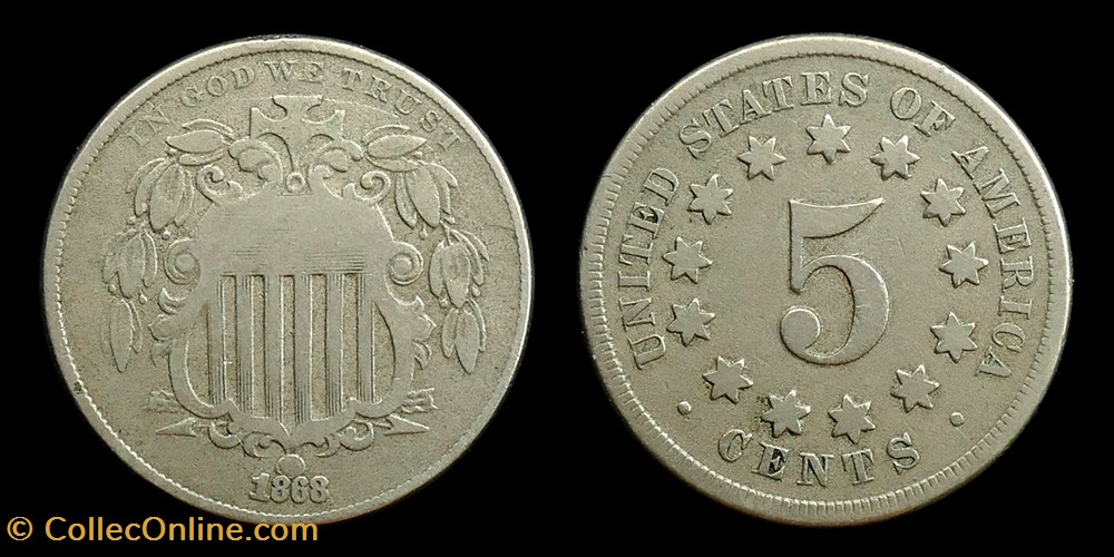 Shield nickel - 1868 monnaies monde etats unis shield nickel 1868