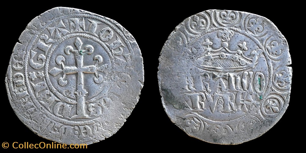 Jean II le bon - Gros à la couronne - 22/08/1358 monnaies france royales jean ii le bon gros a la couronne 22 08 1358