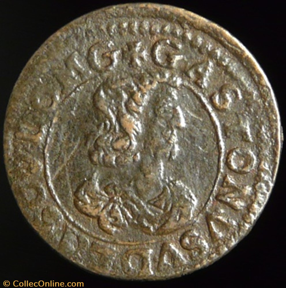 Gaston d'Orleans (1627-1650), Double Tournois type 16 - 1642 monnaies france feodales gaston orleans 1627 1650 double tournois type 16 1642