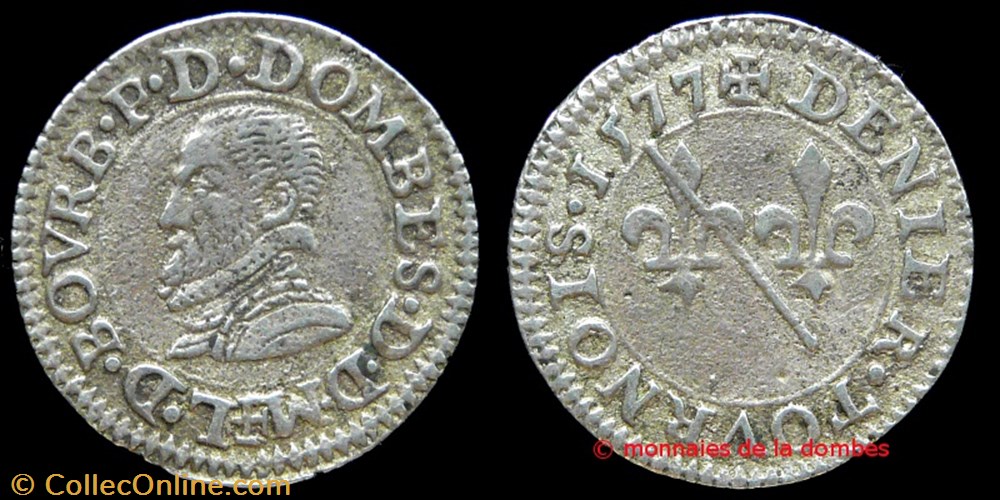 Louis II de Montpensier (1560-1582), Denier Tournois type 1, argent- 1577 monnaies france feodales louis ii de montpensier 1560 1582 denier tournois type 1 argent 1577