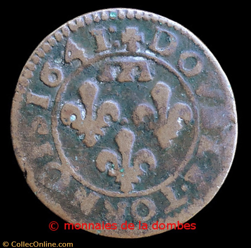 Gaston d'Orleans (1627-1650), Double Tournois type 14 - 1641/0 monnaies france feodales gaston orleans 1627 1650 double tournois type 14 1641 0