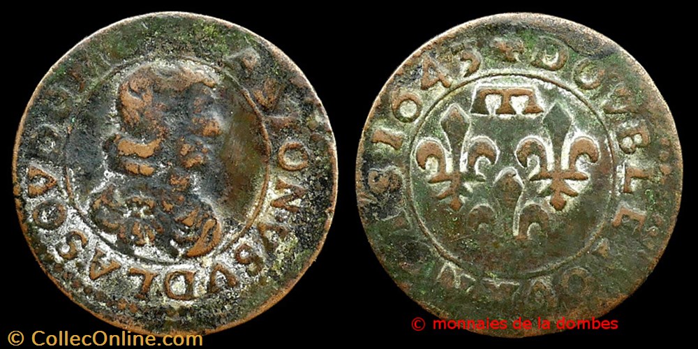 Gaston d'Orleans (1627-1650), Double Tournois type 16 - 1643 monnaies france feodales gaston orleans 1627 1650 double tournois type 16 1643
