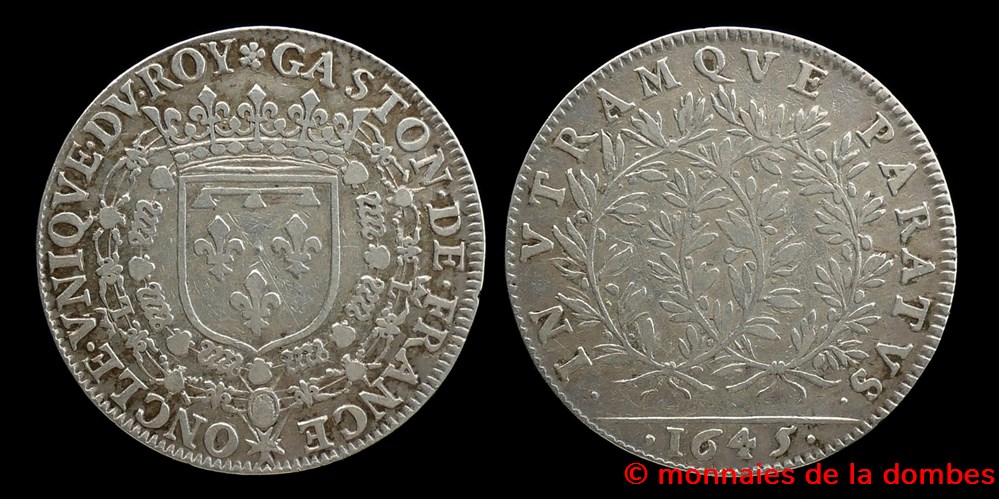 1645 - Gaston d'Orleans (1627-1650), Jeton, argent monnaies paranumismatique jetons poids 1645 gaston orleans 1627 1650 jeton argent