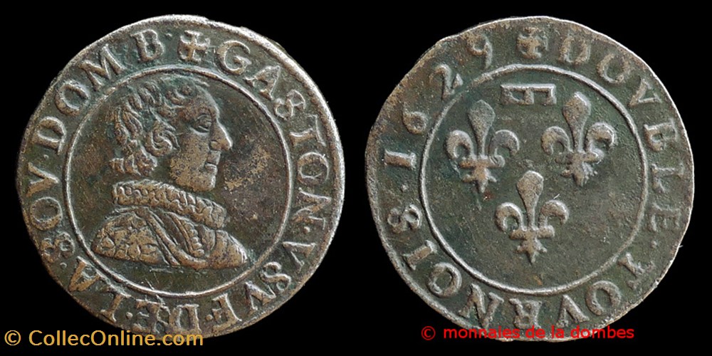 Gaston d'Orleans (1627-1650), Double Tournois type 6 - 1629 monnaies france feodales gaston orleans 1627 1650 double tournois type 6 1629