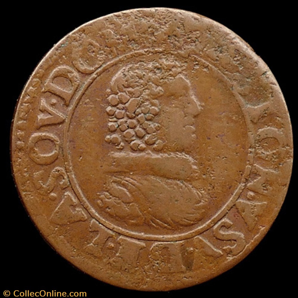 Gaston d'Orleans (1627-1650), Double Tournois type 8 - 1637 B monnaies france feodales gaston orleans 1627 1650 double tournois type 8 1637 b