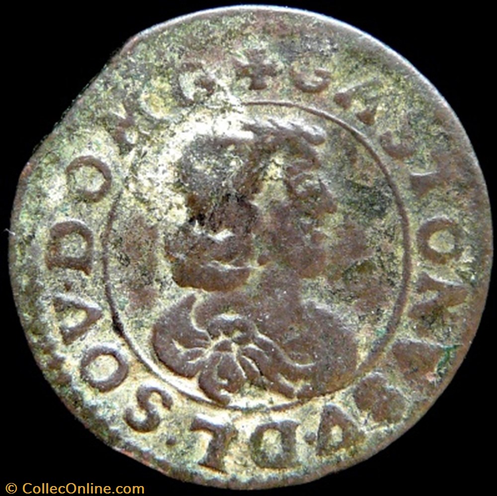 Gaston d'Orleans (1627-1650), Double Tournois type 16 - 1643 monnaies france feodales gaston orleans 1627 1650 double tournois type 16 1643