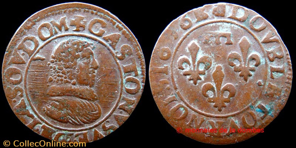 Gaston d'Orleans (1627-1650), Double Tournois type 8 - 1636 B monnaies france feodales gaston orleans 1627 1650 double tournois type 8 1636 b