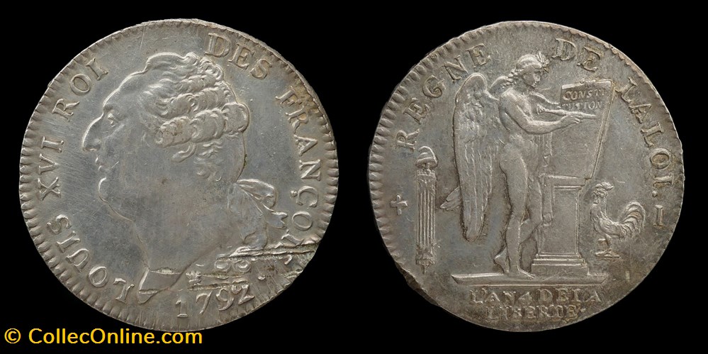 Constitution - Ecu de six livres 1792 I monnaies monde france constitution ecu de six livres 1792 i