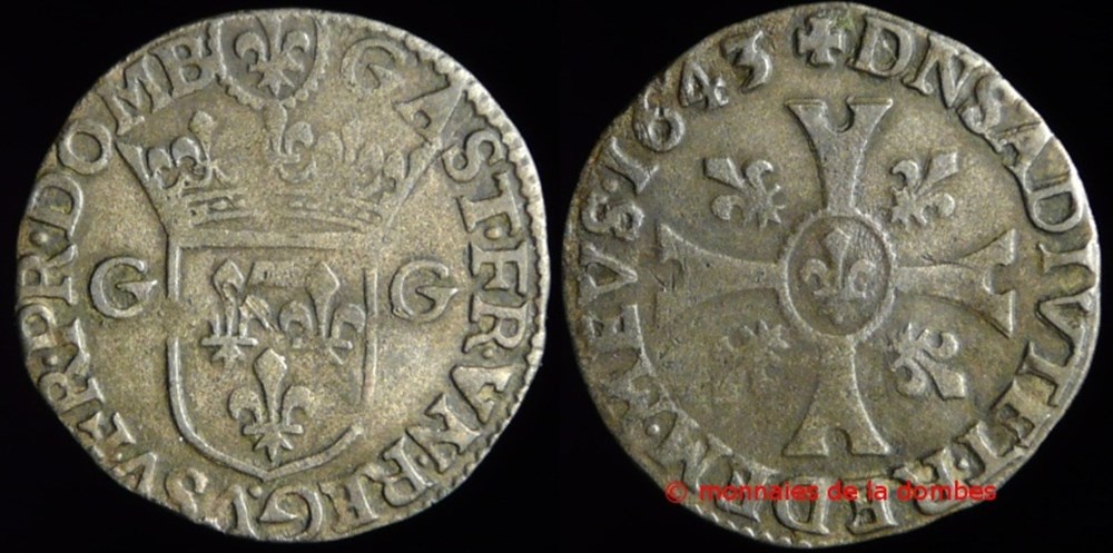 Gaston d'Orleans (1627-1650), Quinzain - 1643 monnaies france feodales gaston orleans 1627 1650 quinzain 1643