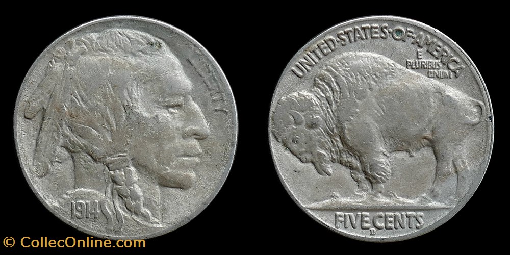 Buffalo Nickel - 1914 D monnaies monde etats unis buffalo nickel 1914 d