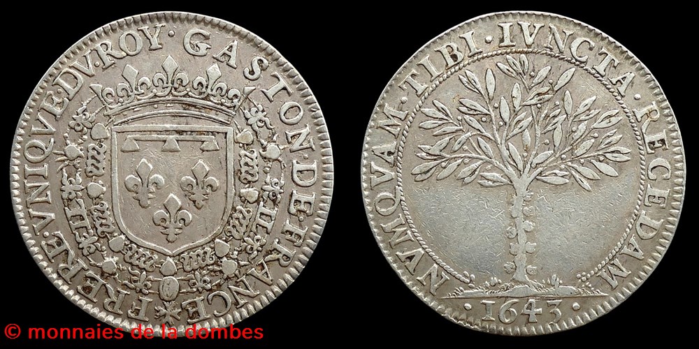 1643 - Gaston d'Orleans (1627-1650), Jeton, argent monnaies paranumismatique jetons poids 1643 gaston orleans 1627 1650 jeton argent