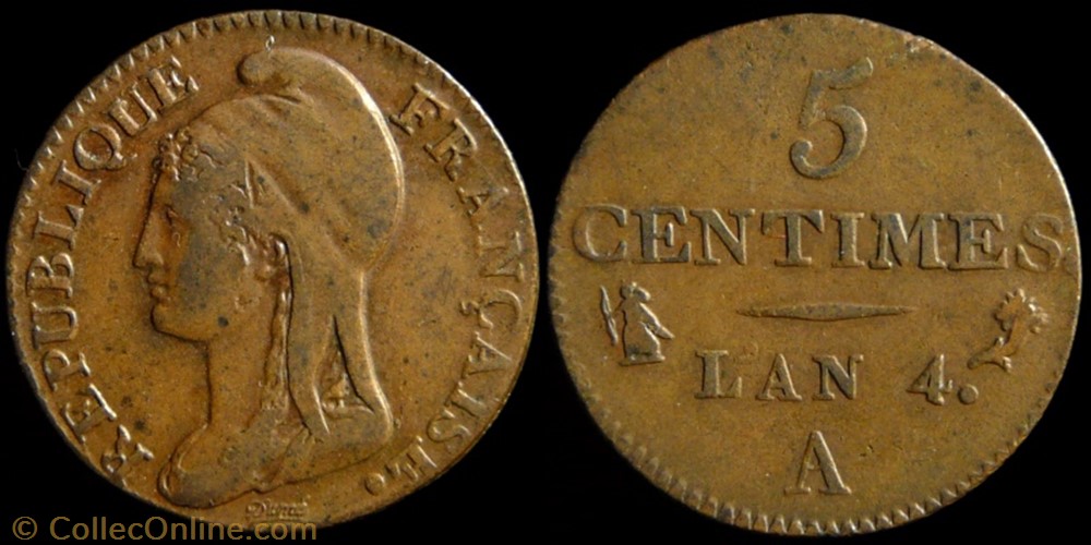 Directoire - 5 centimes l'An 4 A monnaies monde france directoire 5 centimes an 4 a