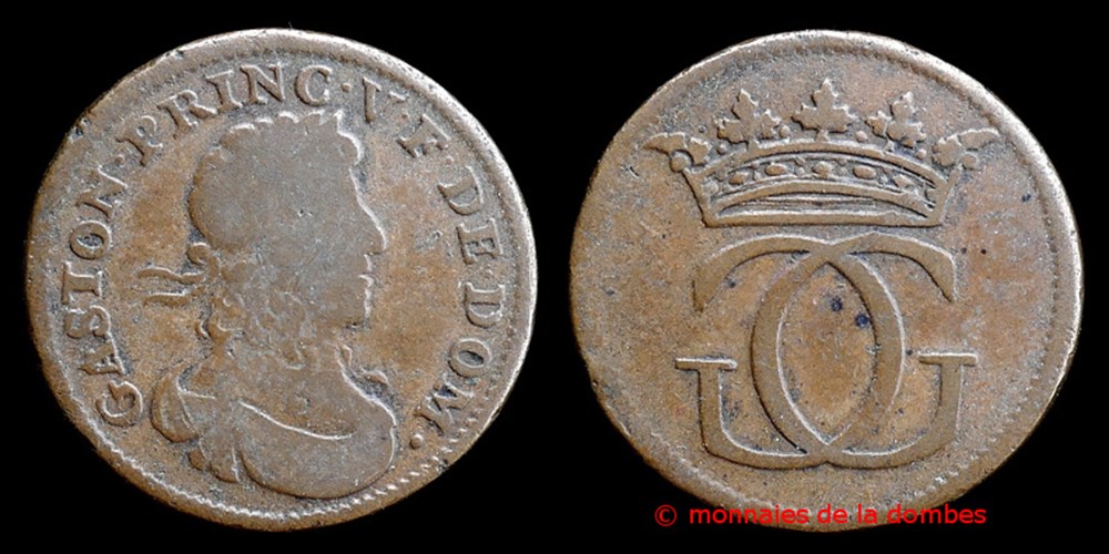 Gaston d'Orleans (1627-1650), Liard - SD (1651) monnaies france feodales gaston orleans 1627 1650 liard sd 1651