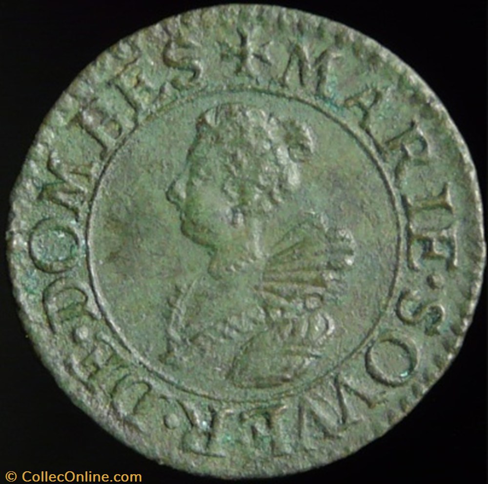 Marie de Montpensier (1608-1627), Double Tournois type 5 - 1621 monnaies france feodales marie de montpensier 1608 1627 double tournois type 5 1621