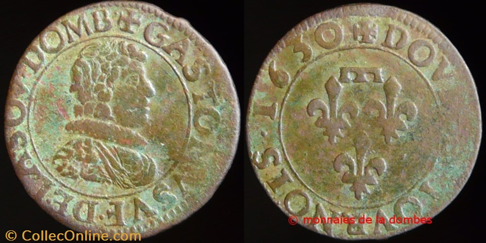 Gaston d'Orleans (1627-1650), Double Tournois type 7 - 1630 monnaies france feodales gaston orleans 1627 1650 double tournois type 7 1630