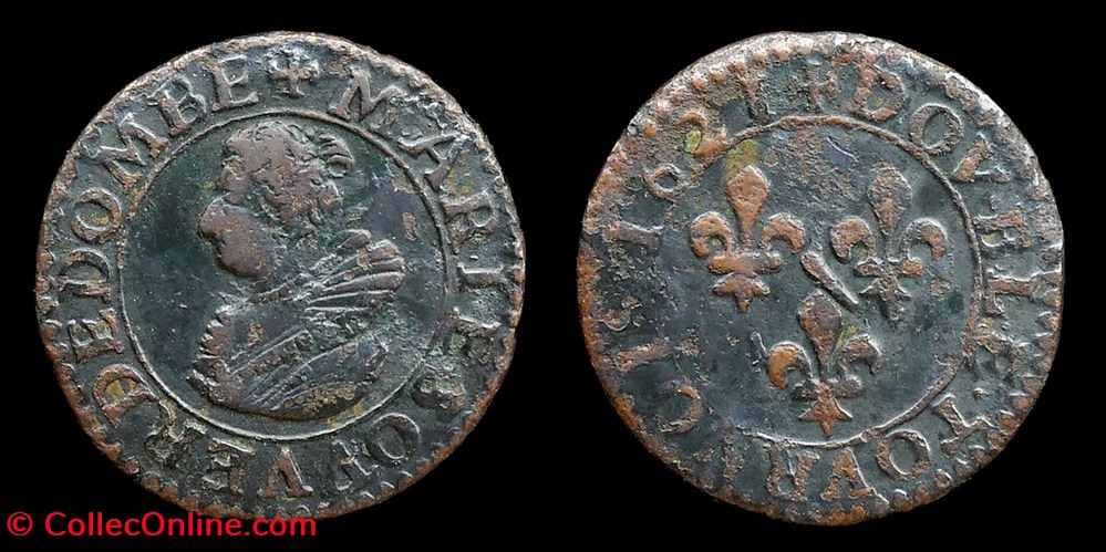 monnaies europe medievale france feodales marie de montpensier 1608 1627 double tournois type 5 1621