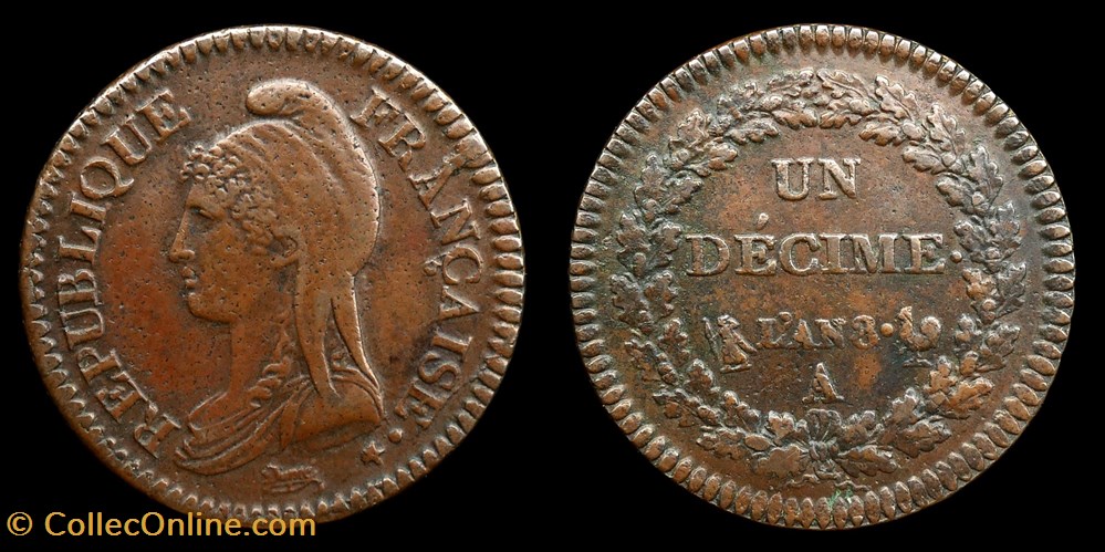 Directoire /Consulat - Un Décime l'An 8 A (1800) monnaies monde france directoire consulat un decime an 8 a 1800
