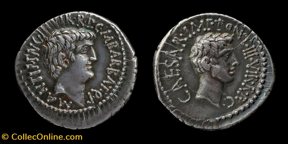 Marcus Antonius and Octavian, Denarius monnaies antiques romaines imperiales et republicaines marcus antonius and octavian denarius