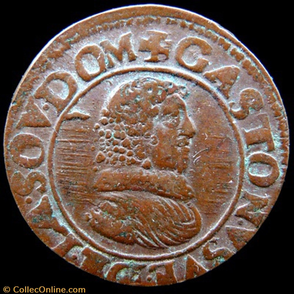 Gaston d'Orleans (1627-1650), Double Tournois type 8 - 1636 B monnaies france feodales gaston orleans 1627 1650 double tournois type 8 1636 b