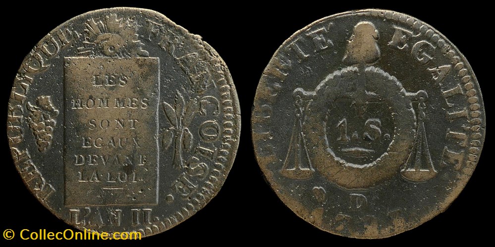 monnaies monde france convention sol aux balances 1793 d