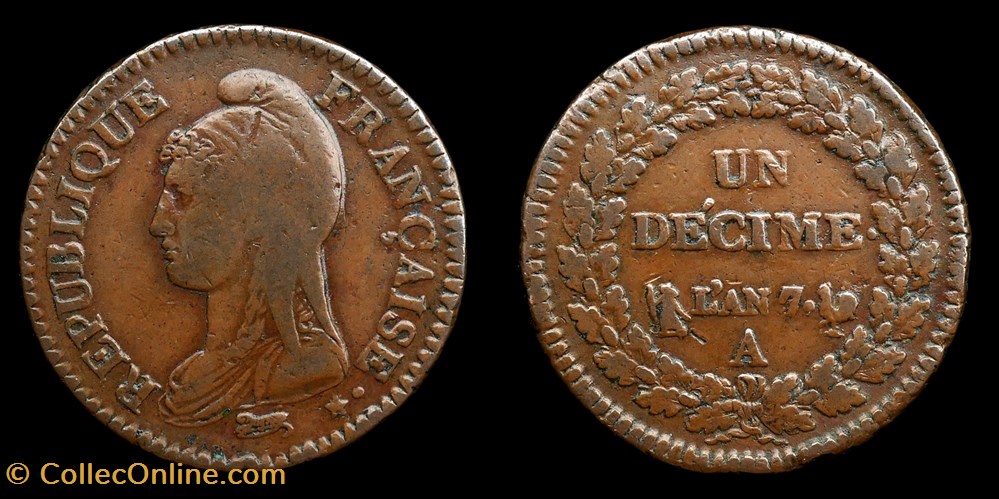 Directoire - Un Décime l'An 7 A monnaies monde france directoire un decime an 7 a