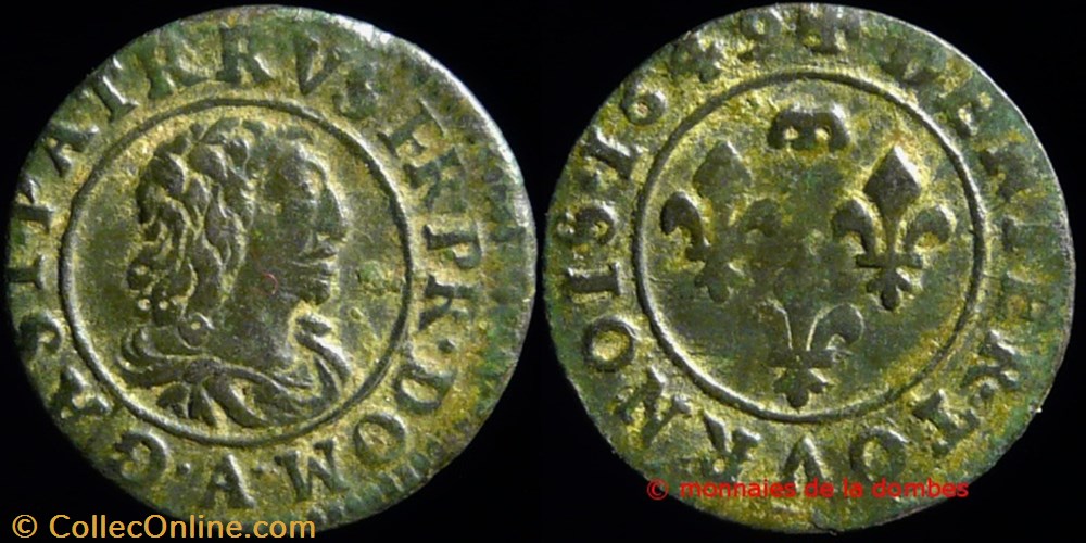Gaston d'Orleans (1627-1650), Denier Tournois type 7 - 1649 monnaies france feodales gaston orleans 1627 1650 denier tournois type 7 1649