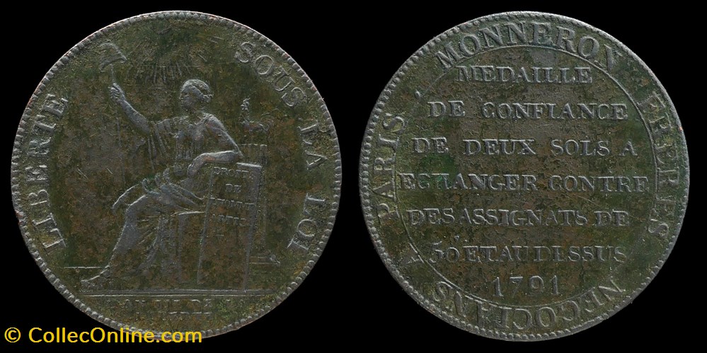 monnaies monde france monneron de 2 sols a la liberte 1791 birmingham soho