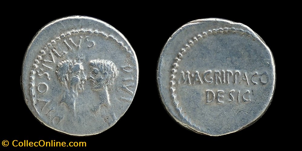Octavian, Divus Julius Caesar and Agrippa, Denarius monnaies antiques romaines imperiales et republicaines octavian divus julius caesar and agrippa denarius