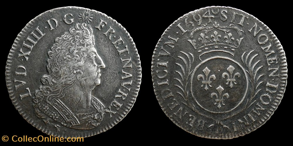 Louis XIV (1643-1715) - Quart d'écu aux palmes - 1694 D monnaies europe medievale france royales louis xiv 1643 1715 quart ecu aux palmes 1694 d