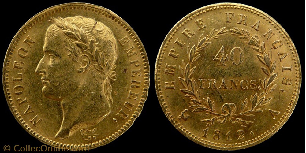monnaies monde france napoleon i empereur 40 francs or 1812 a