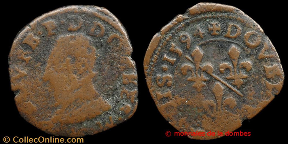 Henri II de Montpensier (1592-1608), Double Tournois type 4 - 1594 monnaies france a feodales henri ii de montpensier 1592 1608 double tournois type 4 1594