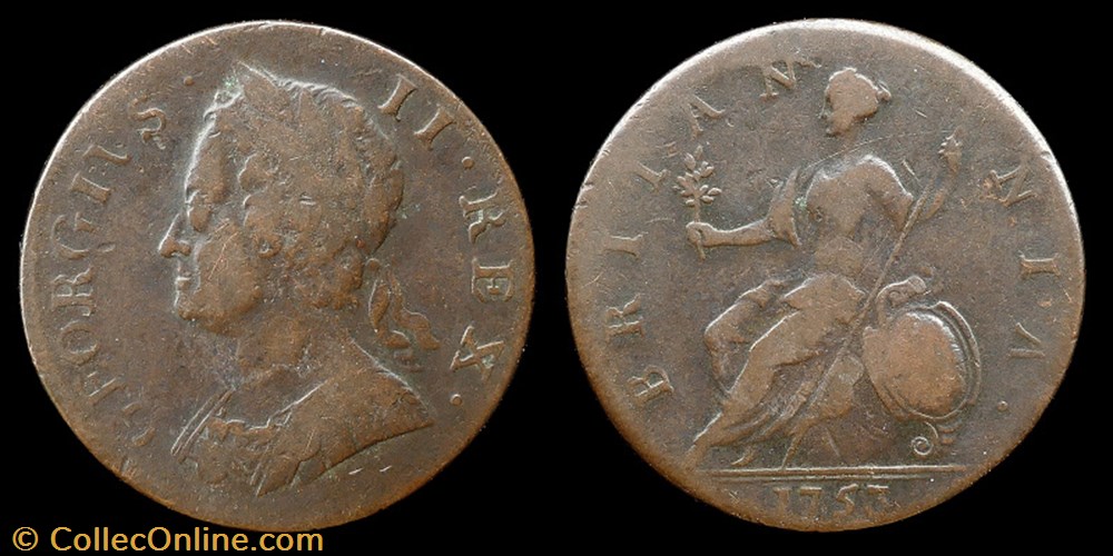 George II (1727 - 1760) - half penny monnaies monde royaume uni george ii 1727 1760 half penny