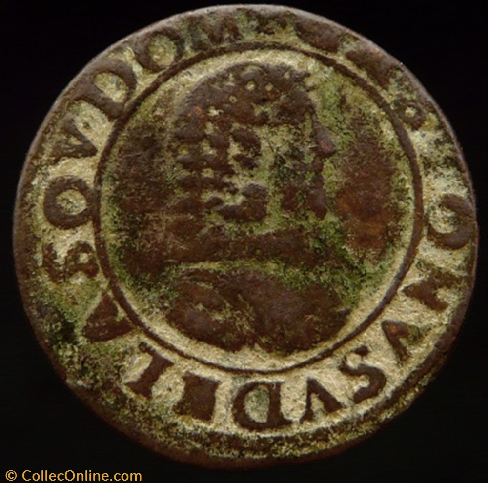 Gaston d'Orleans (1627-1650), Double Tournois type 11 bis - 1639 monnaies france feodales gaston orleans 1627 1650 double tournois type 11 bis 1639