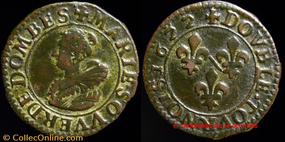 monnaies france feodales marie de montpensier 1608 1627 double tournois type 5 1622