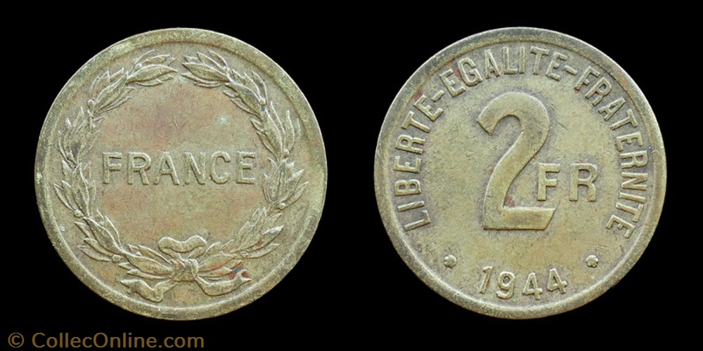 Gouvernement provisoire (1944-1946) - 2 francs 1944 monnaies monde france gouvernement provisoire 1944 1946 2 francs 1944