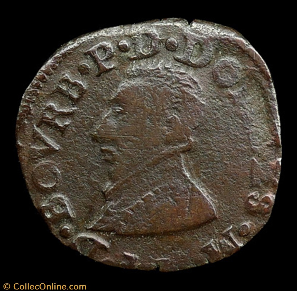 François II de Montpensier (1582-1592), Double tournois type 3 - 1585 monnaies france feodales francois ii de montpensier 1582 1592 double tournois type 3 1585