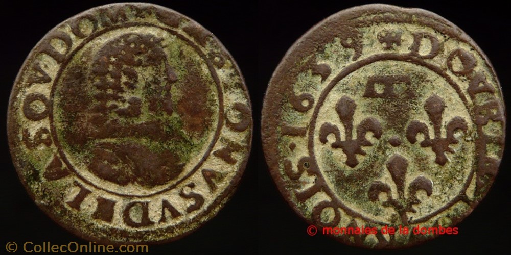 Gaston d'Orleans (1627-1650), Double Tournois type 11 bis - 1639 monnaies france feodales gaston orleans 1627 1650 double tournois type 11 bis 1639