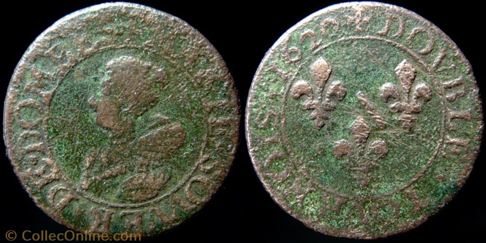 01500 - Marie de Montpensier (1608-1627), Double Tournois type 5 - 1620 monnaie france feodale 01500 marie de montpensier 1608 1627 double tournois type 5 1620