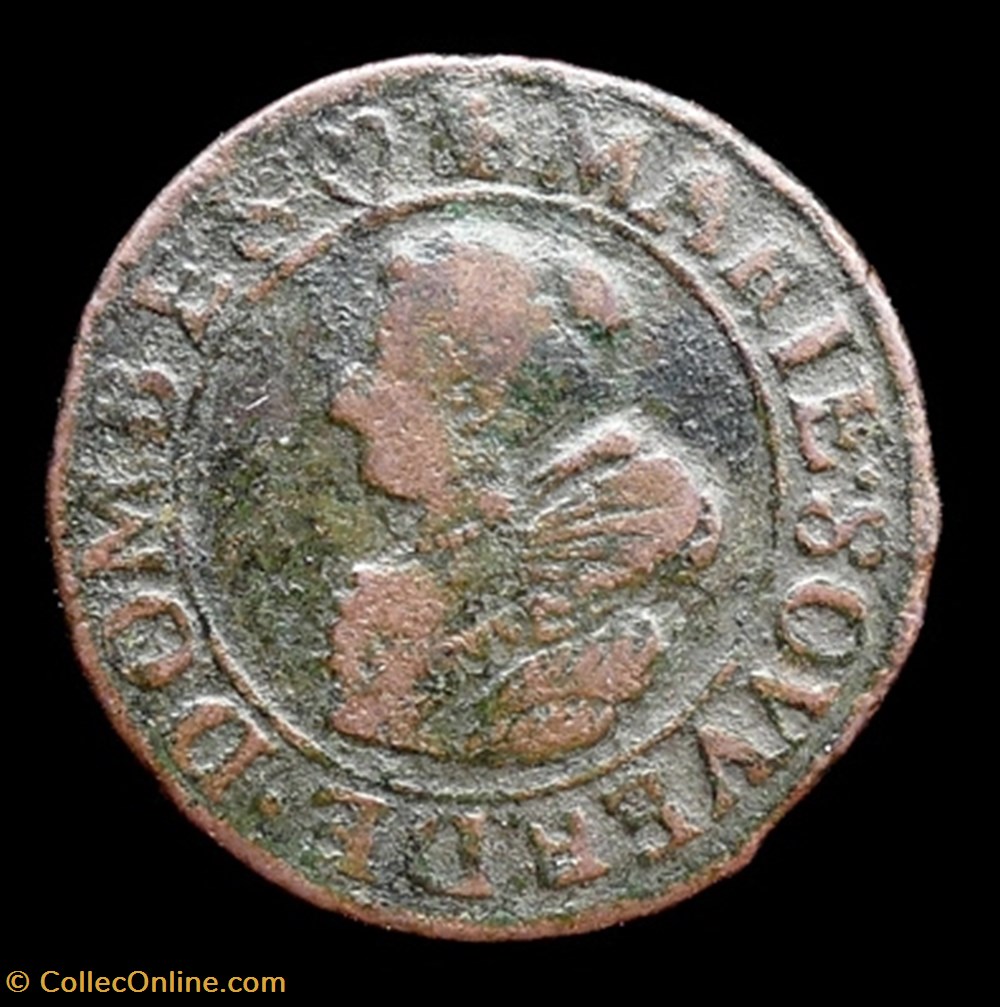 monnaies france feodales marie de montpensier 1608 1627 double tournois type 5 cuivre 1629