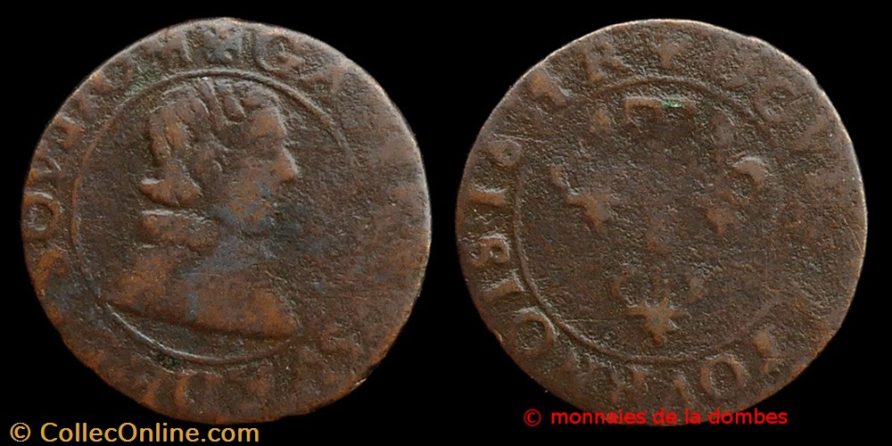 0198_732 - Gaston d'Orleans (1627-1650), Double Tournois type 6 - 1634 R monnaie france feodale 0198 732 gaston orleans 1627 1650 double tournois type 6 1634 r